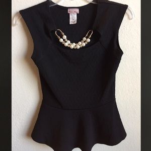 Black Business Peplum Top, Necklace Included